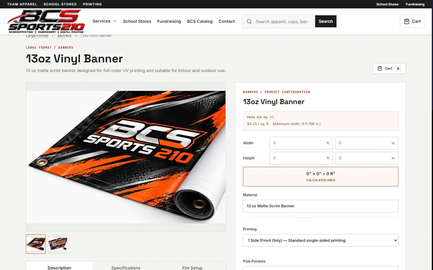 Banner configurator on www.bcssports210.com