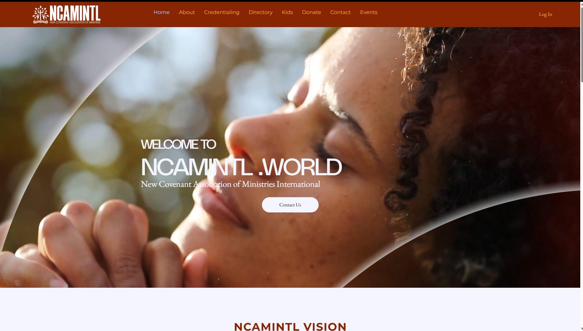 NCAM International website with member login and ministry directory, built by The Visualz Group