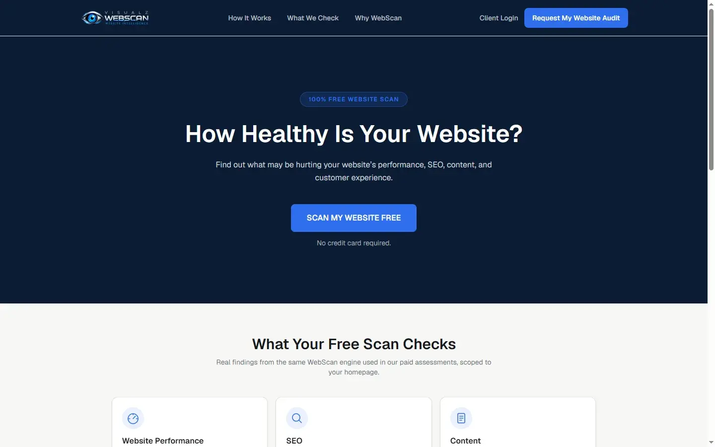 Visualz WebScan free website scan page